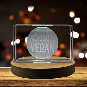 Vegan 3D Engraved Crystal Keepsake with LED Base - Recognition 3D Crystal Keepsake