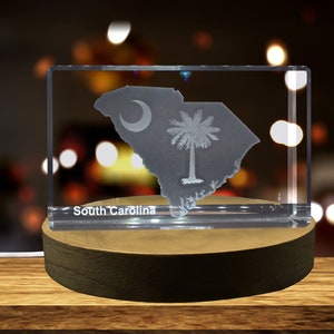 Caroline du Sud Cristal gravé en 3D Souvenir en cristal gravé en 3D/Cadeau/Décor/Objet de collection/Souvenir