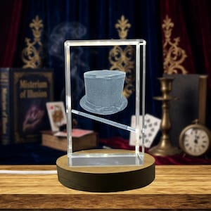 3D Magician Hat Crystal Award – Engraved Trophy with LED Light Base