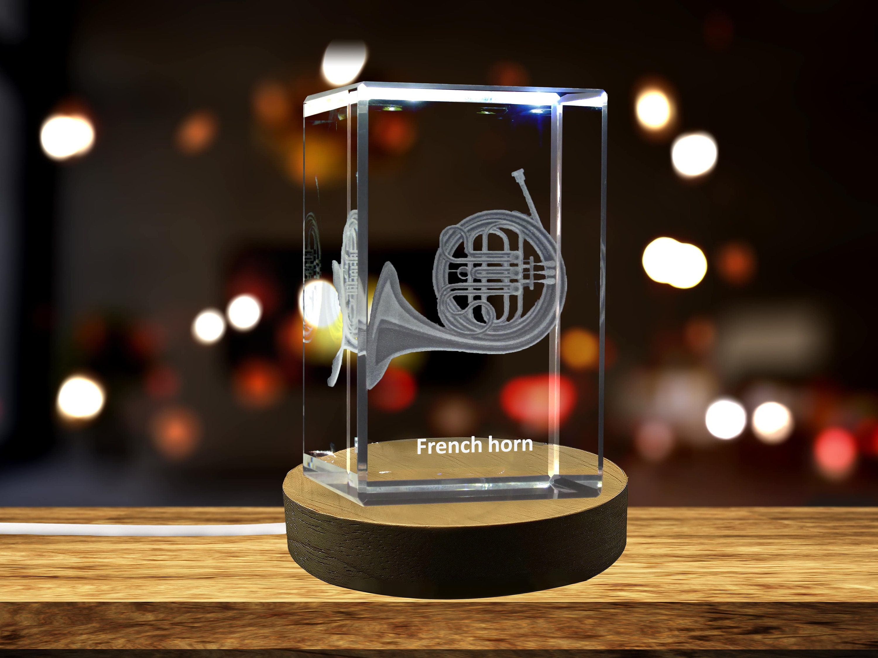 3D Engraved Crystal French Horn - Recognition Collectible Music