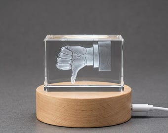 Dislike Iconic 3D Engraved Crystal Gift – Unique Thumbs Down Symbol