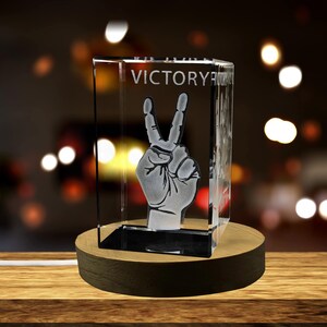 Victory Sign 3D Engraved Crystal Keepsake