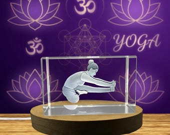 Yoga Head-to-Knee Crystal Trophy – 3D Engraved LED Figurine for Flexibility, Calmness & Meditation Recognition Gift