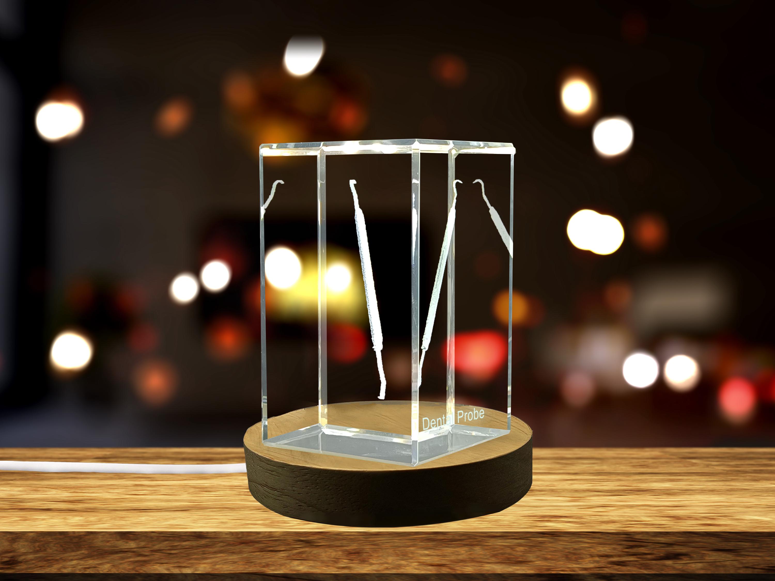 Dental Probe Crystal Trophy – 3D Engraved Recognition Gift