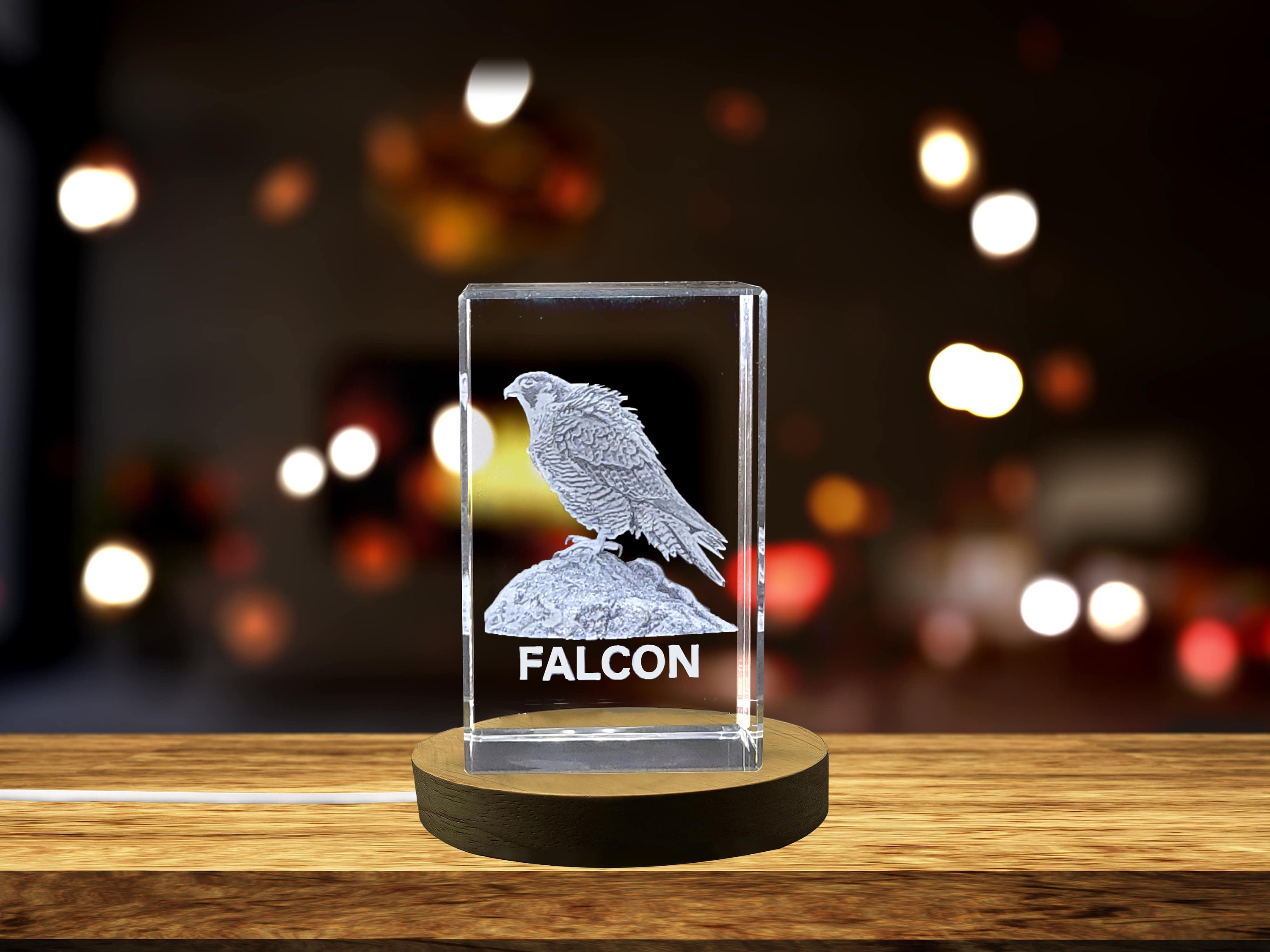 3D Crystal Falcon Sculpture, Laser Engraved Bird of Prey Figurine