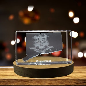 Connecticut 3D Gravé Cristal 3D Gravé Cristal Souvenir/Cadeau/Décor/Collectible/Souvenir
