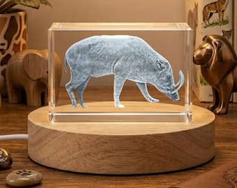 Babirusa 3D Engraved Crystal Figurine: LED Light, Wild Pig Recognition Collectible