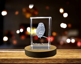 Kakapo 3D Engraved Crystal | Rare Parrot Collectible Trophy Gift
