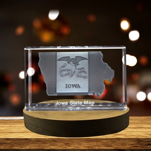 Iowa 3D Gravé Cristal 3D Gravé Cristal Souvenir/Cadeau/Décor/Collectible/Souvenir