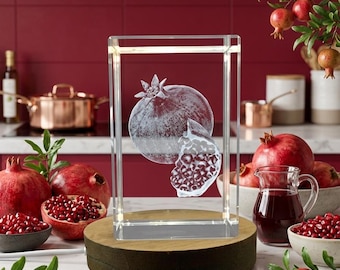 3D Engraved Crystal Pomegranate | Elegant Kitchen Decor with LED Base