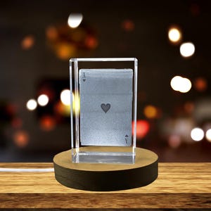 Carte de jeu Ace of Hearts - Enchanteur de cristal gravé en 3D à collectionner