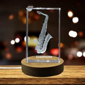 3D Engraved Crystal Saxophone: Keepsake Decor with LED Base