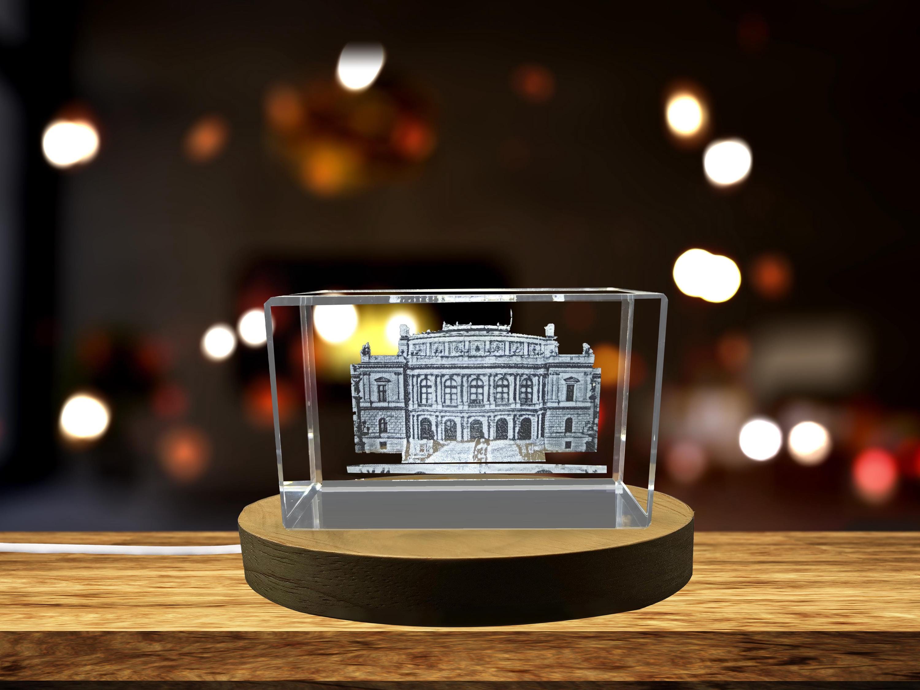 Rudolfinum 3D Engraved Crystal: Prague Architecture Keepsake With