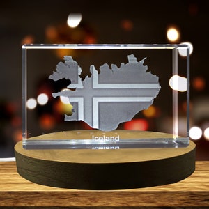 Cristal gravé 3D d'Islande Souvenir/cadeau/décor/objet de collection/souvenir en cristal gravé 3D