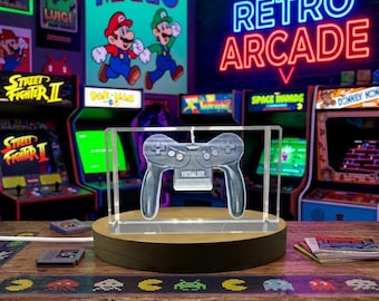 3D Engraved Crystal 1995 Game Controller – Retro Gamer Gift, LED Base, Recognition Trophy