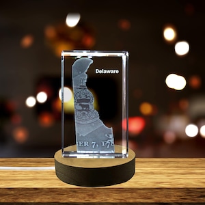 Delaware 3D Gravé Cristal 3D Gravé Cristal Souvenir/Cadeau/Décor/Collectible/Souvenir