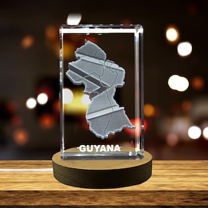 Guyana 3D Gravé Cristal 3D Gravé Cristal Souvenir/Cadeau/Décor/Collection/Souvenir