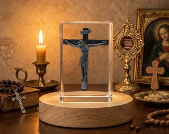 INRI Christ Cross 3D Engraved Crystal Keepsake