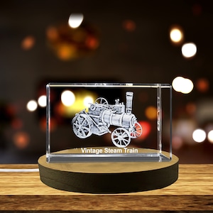 Vintage Steam Train Decor Crystal Engraved with Retro 3D Locomotive Design Gift