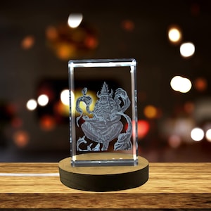 Enki 3D Engraved Crystal: God of Water Decor with LED Base