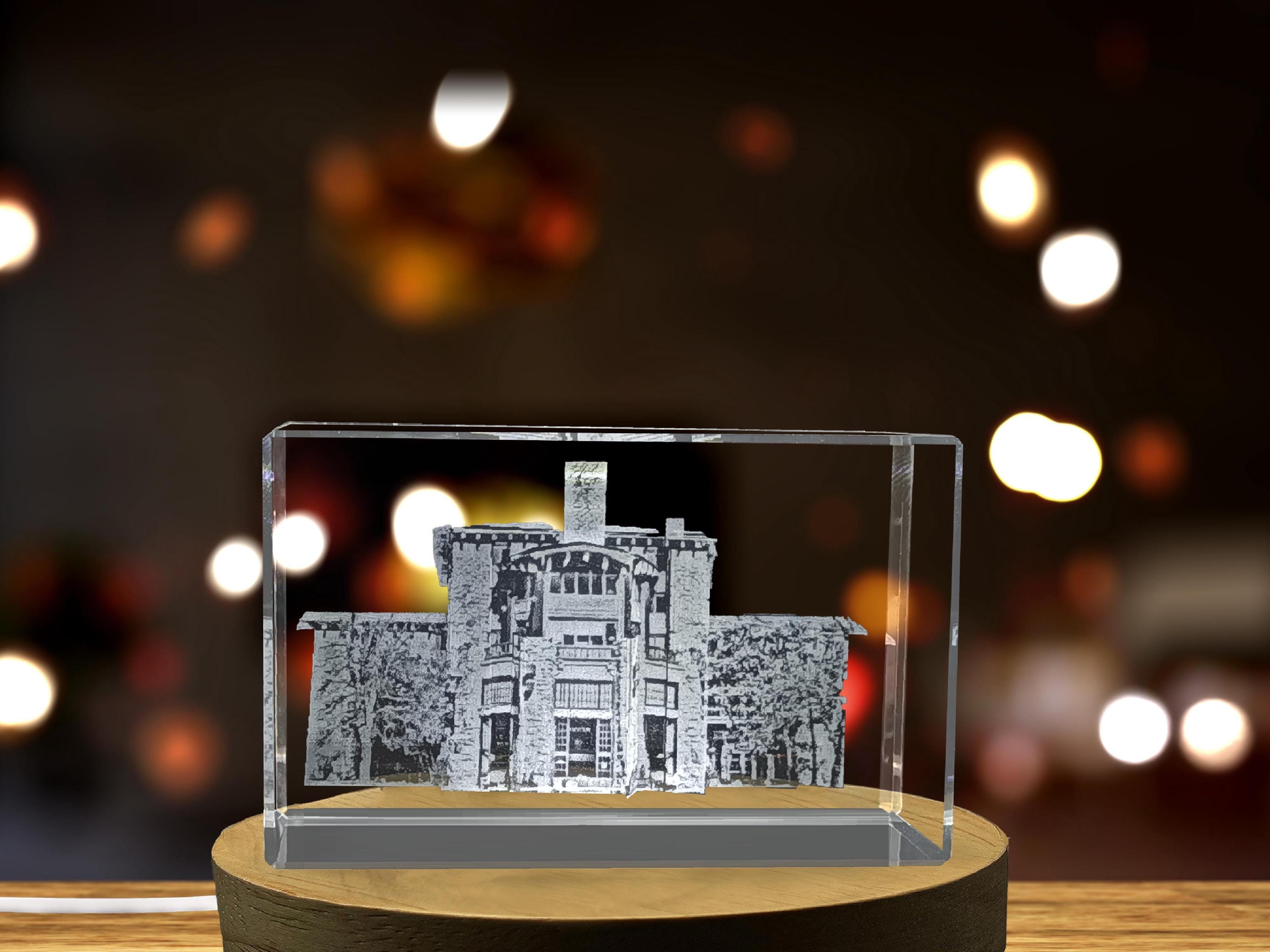 3D Engraved Ahwahnee Historic Building Crystal Decor: LED Light Base ...