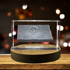 Dakota du Nord Cristal gravé en 3D Souvenir en cristal gravé en 3D/Cadeau/Décor/Objet de collection/Souvenir