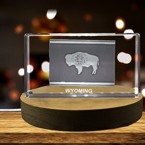 Wyoming 3D Gravé Cristal 3D Gravé Cristal Souvenir/Cadeau/Décor/Collectible/Souvenir