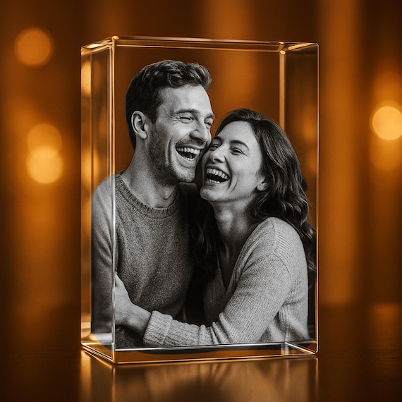 LOOXIS Foto personalizzata in vetro piano con incisione a scelta - 130 x 180 x 8 mm, inclusa base illuminata - idea regalo uomo, donna, anniversario di matrimonio, compleanno - L formato orizzontale