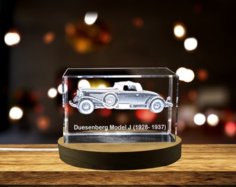 Duesenberg Model J (1928–1937) - Automotive Royalty Immortalized in 3D Engraved Crystal