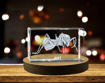 Unique 3D Engraved Crystal with Ant Design - Perfect Gift for Insect Lovers