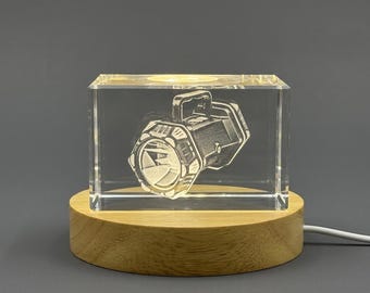 3D Crystal Sculpture of a Camping Flashlight