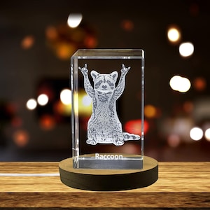 A Pensive Raccoon | 3D Engraved Crystal
