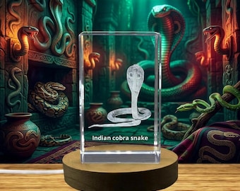 Indian Cobra Snake 3D Engraved Crystal