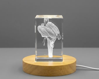 Taekwondo Male Player 3D Engraved Crystal Gift