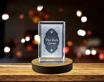 3D Quran Book Crystal – Islamic Engraved Sculpture with LED Base