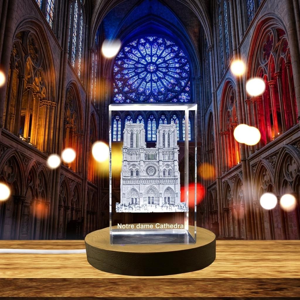 Notre Dame Cathedral 3D Crystal | Engraved Landmark Souvenir