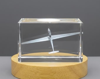 Glider Plane Engraved Crystal Gift for Aviation Enthusiasts