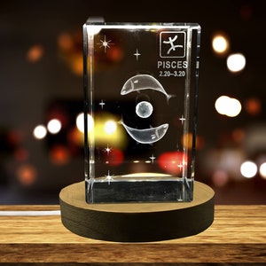 Pisces Zodiac Sign 3D Engraved Crystal Keepsake Gift