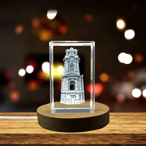 Pachuca monumentalklocka 3D-graverad kristall - mexikanskt landmärkesminnessak - Prispokal och erkännandeminnessak