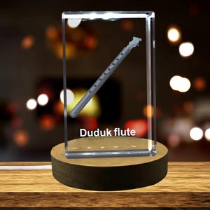 3D Engraved Crystal Duduk Flute: Armenian Instrument Decor