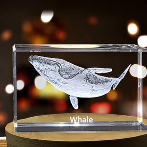 Ocean Symphony Whale Design 3D Engraved Crystal Keepsake image 3