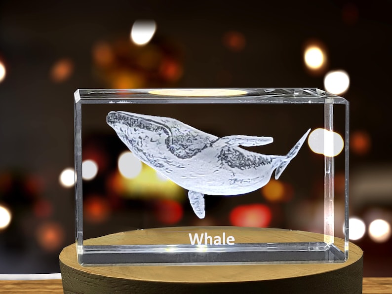 Ocean Symphony Whale Design 3D Engraved Crystal Keepsake image 3