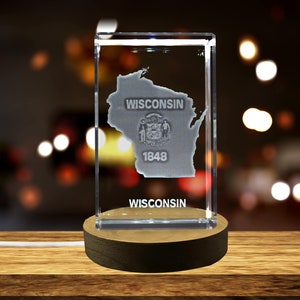 Wisconsin 3D Gravé Cristal 3D Gravé Cristal Souvenir/Cadeau/Décor/Collectible/Souvenir