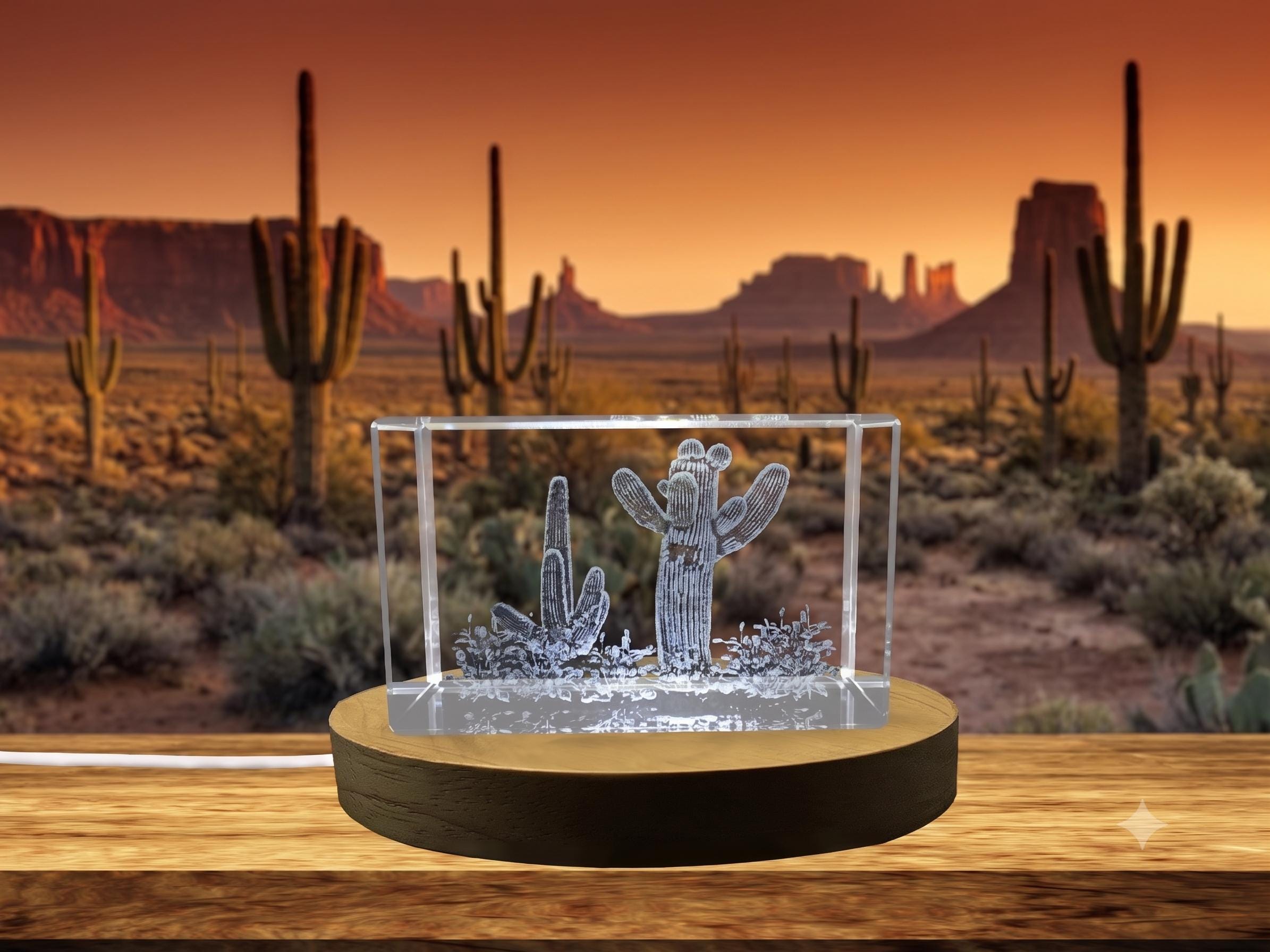 3D Engraved Crystal Cactus Recognition Trophy With LED Light - Etsy