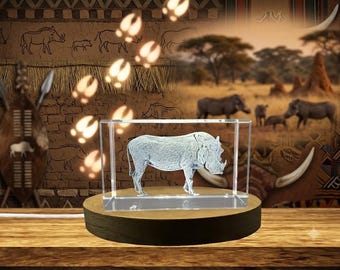 3D Engraved Crystal African Boar Figurine: LED Light Decor, Unique Recognition Gift