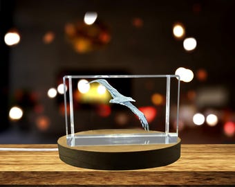 3D Albatross Crystal Award – Engraved Lucky Travel Trophy, LED Light Home Decor, Unique Recognition Gift & Collectible