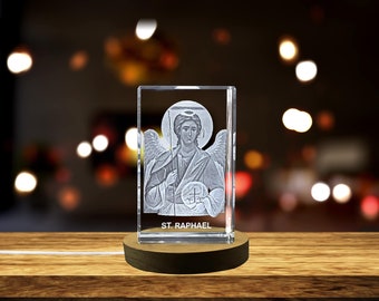 St. Raphael | Patron Saint of Healing and Travelers Gift | Religious 3D Engraved Crystal