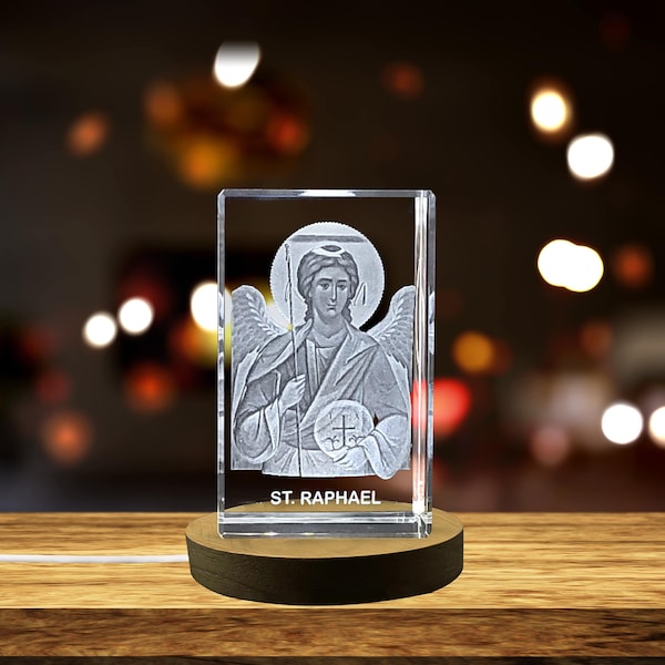 St. Raphael | Patron Saint of Healing and Travelers Gift | Religious 3D Engraved Crystal