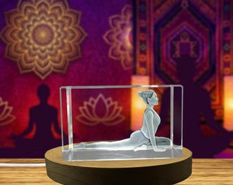 3D Crystal Yoga Pigeon Pose Sculpture – Mindfulness Meditation Figurine (LED Base Included)
