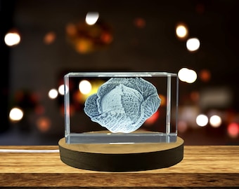 Elegant 3D Engraved Cabbage Crystal Gift | Unique Vegetable Decor, Collectible Kitchen Keepsake, Award, Trophy & Recognition Present